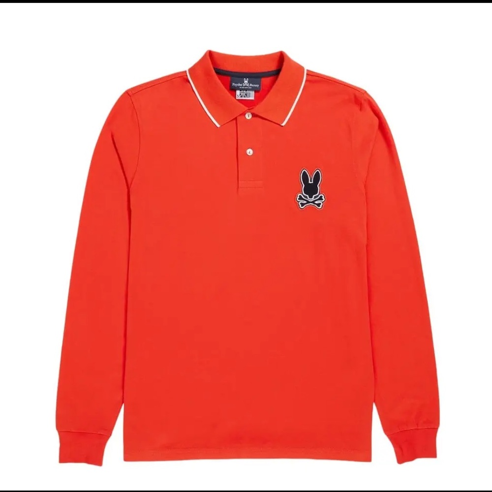 PSYCHO BUNNY KIDS LONG SLEEVE POLO RED SIZE L
